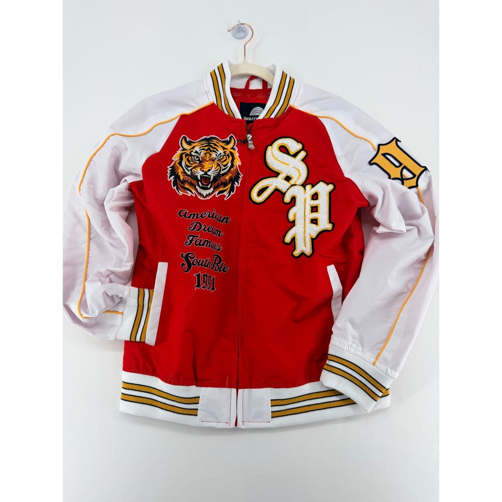 Southpole Varsity Jacket Tiger Graphic Red White Bomber M NWT
